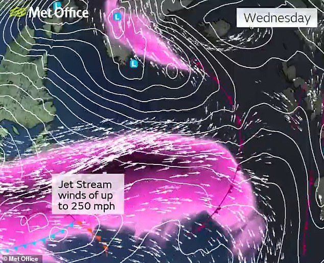 وفي يوم الأربعاء، ستصل سرعة جيت ستريم إلى 250 ميلاً في الساعة وهو يتجه نحو المملكة المتحدة